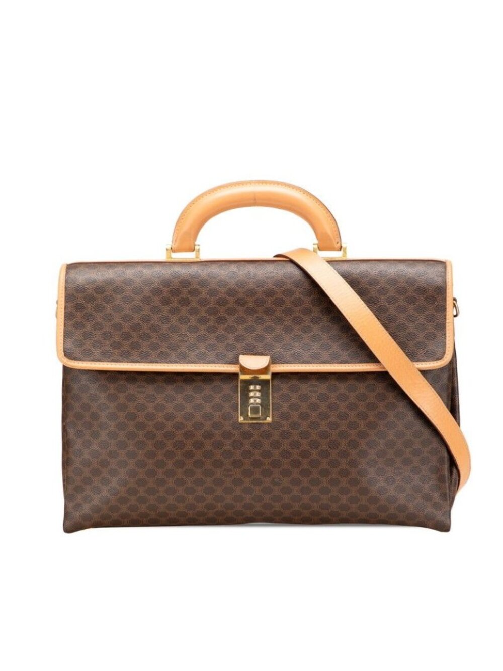 Celine Macadam Business Briefcase Shoulder Bag 2-Way Brown Leather